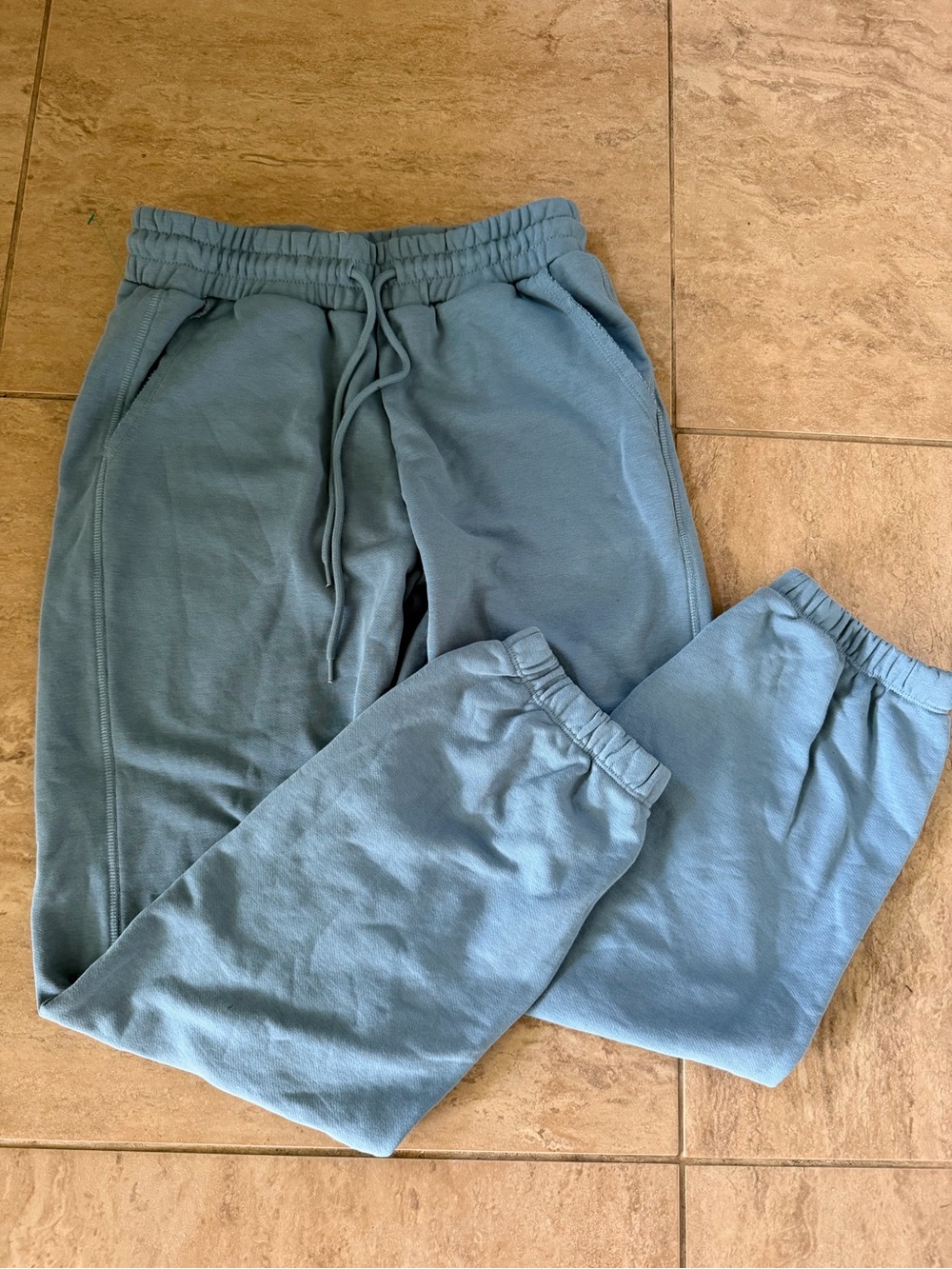 Elan Women Jogger Pants Blue Cotton Pull On Size M Drawstring